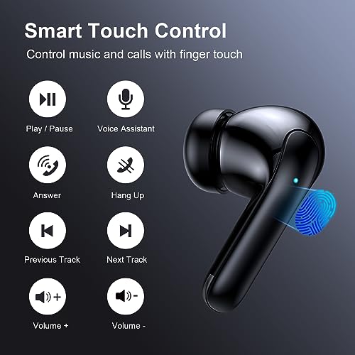 HATMIG Bluetooth Kopfhörer, In Ear Kopfhörer Bluetooth 5.3 ENC Lärmreduzierung, LED-Anzeige In Ear Kopfhörer, Dual-Mic Stereo Sound Kopfhörer Kabellos Smart Touch -Schwarz – Bild 4