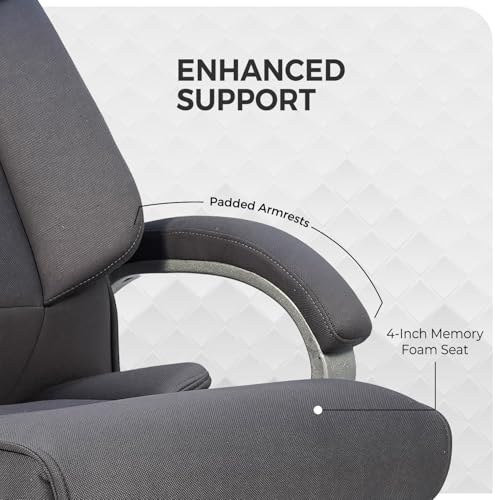 Image of CELLBELL BossPro Fabric Office Chair High Back Ergonomic Executive Boss Chair with Memory Foam Cushion Lumbar Support Chrome Base Hydraulic Tilt Rocking Function 120kg Capacity (Grey)