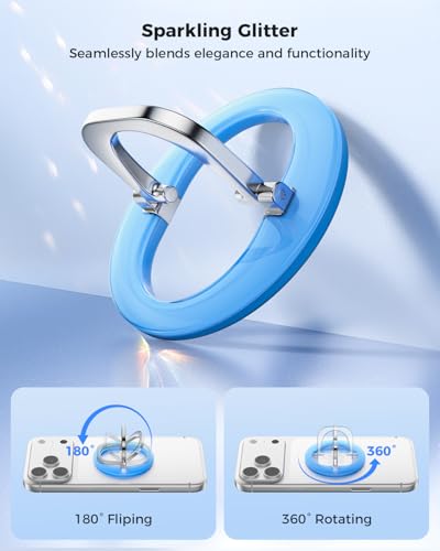 Image of SUPERONE for Magnetic Phone Ring Holder, Adjustable Magnetic Phone Grip Removable Phone Ring Kickstand Compatible with Accessories Only for iPhone 17 16 15 14 13 12 Series - Bright Blue