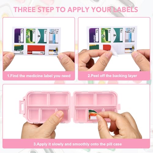 Image of Large Pill Box with 189 Medicine Labels - Pill Organizer with Stickers, Medication Travel Case (Pink, 1 Pack)