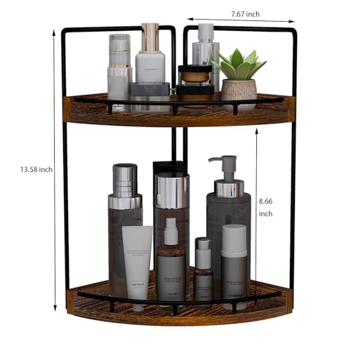 Image of Dorhors 2-Tier Bathroom Counter Organizer,Vanity Counter Corner Shelf, Skincare, Wood Countertop Bathroom Storage and Organization for Kitchen (Dark Red)