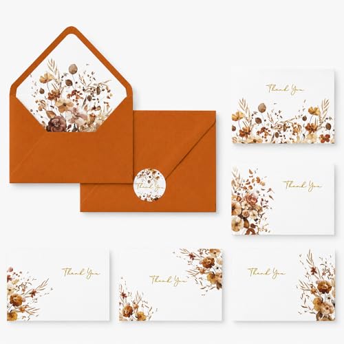 ponatia 50 PACK 4x6 Gold Foil Thank You Cards With Envelopes