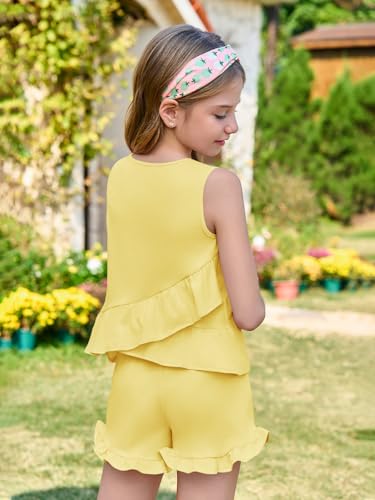 Image of Haloumoning Girls Summer Clothing Sets Ruffle Tank Tops and Shorts | 2 Piece Outfits