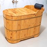 PA-DABAOO Vasca Da Bagno Compatta in Legno Indipendente Con Coperchio Isolante, Vasca Da Bagno in Legno Massello Di Cedro,0.9m/2.9ft