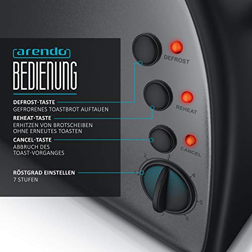 Arendo - Automatik Toaster Langschlitz - Defrost Funktion - wärmeisolierendes Gehäuse - Abnehmbarer Brötchenaufsatz… – Bild 3