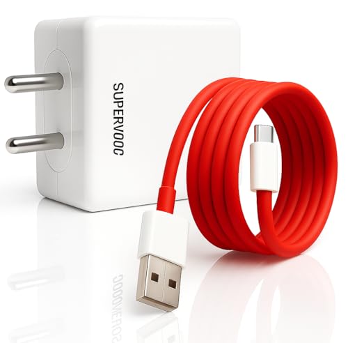 Image of Original 100W Supervooc Charging Adapter with USB 3.3 Ft Red Cable for Oneplus 15,15r,13S,13R,13, Samsung, Realme, Tecno, Infinix, Motorola Mobiles (Wrap, Rapid, SuperDart, Quick, Turbopower) White