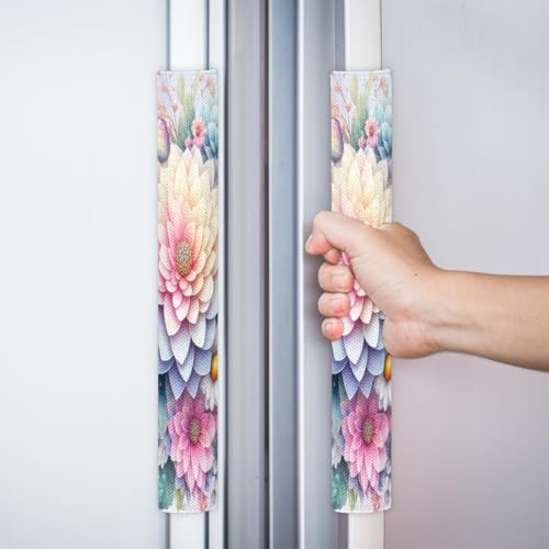 Image of Pardick Spring Flower Floral Refrigerator Door Handle Covers Set of 2 Spring Flower Floral Washable Fridge Dishwasher Mocrowave Oven Door Decor Protector Handle Cover Kitchen Appliance Decorative
