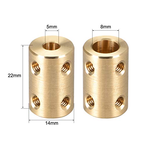 sourcing map 2 Stück 5mm bis 8mm Bohrung Starre Kupplungsschraube L22XD14 Kupfer Wellenkupplungsverbinder Motorzubehör