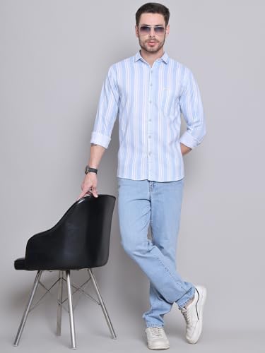 Image of Majestic Man Men Cotton Classic Slim Fit Opaque Striped Casual Shirt