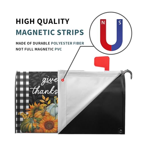 Image of Fall Pumpkin Magnetic Mailbox Cover Standard Size 18 inchx21 inch - Thanksgiving Autumn Harvest Buffalo Plaid Wrap for Home Garden Yard Post Letter Box
