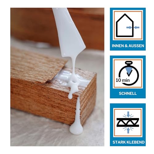dubaust WOD24 Schnelltrocknender D3 Holzleim, wasserfest, für Hartholz und Weichholz, weiss - nach dem Aushärten transparent (1, 500g Flasche)