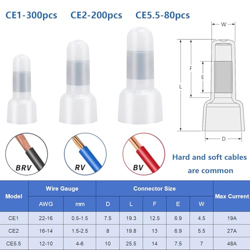 Smseace CA-SM-10 580Pcs Closed End Crimp Terminal 22-16,16-14,12-10Awg Wire End Caps Nylon Closed End Wire Connectors thumb #2