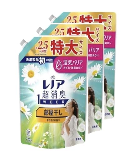 【まとめ買い】レ ノア 超消臭1week 部屋干し おひさまの香り 洗濯柔軟剤 つめかえ770ml×3