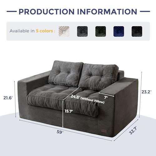 Image of MAXYOYO Loveseat Sofa Couch, Upholstered Bean Bag Chair Cloud Seat for Adults, Boneless Couch with Cushion & Pillows, Sofa in A Box, No Assembly Required, Corded Dark Grey, 2-Seat