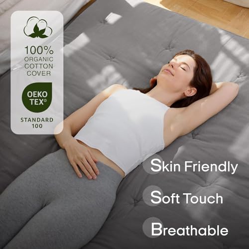 Image of ZonLi Japanese Floor Futon Mattress Twin Size 75 inchx 39 inch, 100% Cotton Cover 4'' Thicken Tatami Mattress, Foldable Sleeping Pad, Portable Dormitory Tatami Mat, Roll Up Floor Lounger Bed for Adult (Grey)