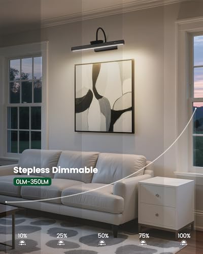 Bridika Picture Light Battery Operated, 19.7in Picture Lights for Wall, 3 Colors & Brightness Dimmable, Rechargeable Art Light for Paintings Photo Dartboard Gallery Bedroom Bathroom Black