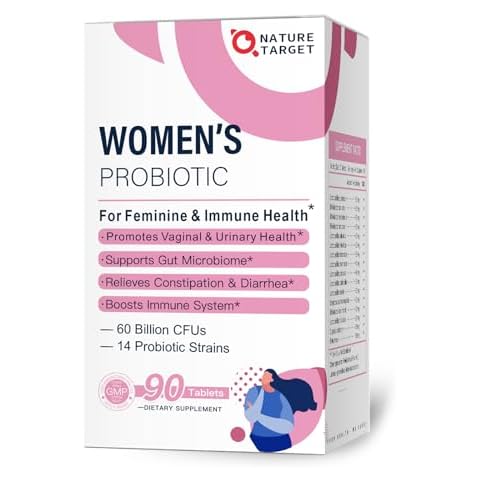 NATURE TARGET Probiotics-for-Women, Probiotics and Prebiotics, Cranberry and D-Mannose, 60-Billion-CFUs, Organic Probiotics for Digestive Health/Gut Health/Immune Booster, Women's Probiotics Cover