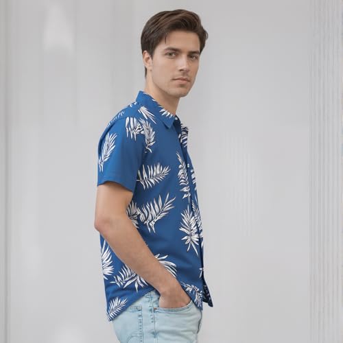 Image of Men's Hawaiian Shirt Tops Vintage Short Sleeve Button Down Beach Shirt Male Tropical Floral Summer Pullover Party Holiday
