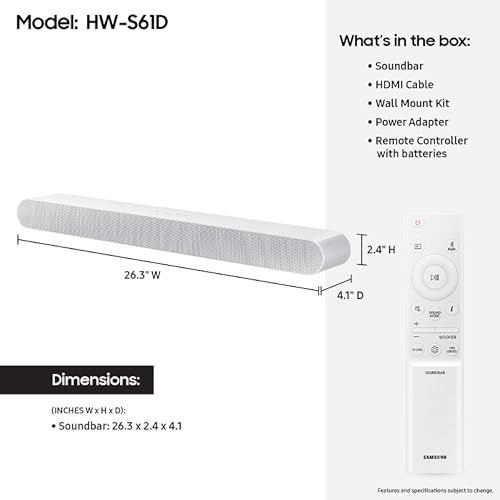 Image of SAMSUNG S61D 5.0ch Soundbar w /Wireless Dolby Atmos Audio, All-in-One Design, Q-Symphony, SpaceFit Sound Pro, Adaptive Sound, Game Mode Pro with Alexa Built-in, HW-S61D /ZA