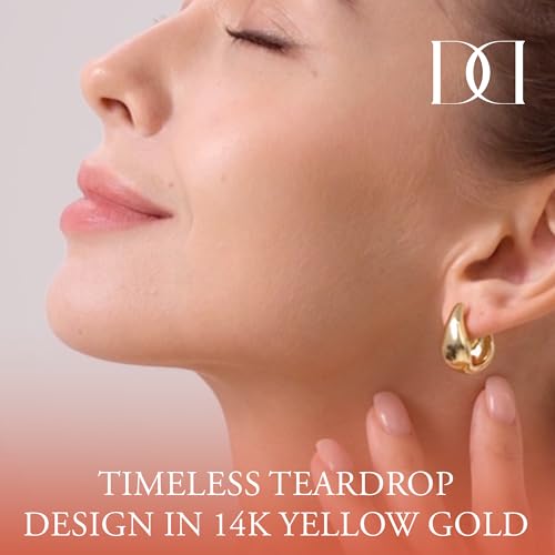 MINDDHA 14K/18K Yellow/White Gold Plated Teardrop Huggie Hoop Earrings for Women | Teardrop Hoops |Thick Elegant Hoop Earrings - 20mm x 10mm3