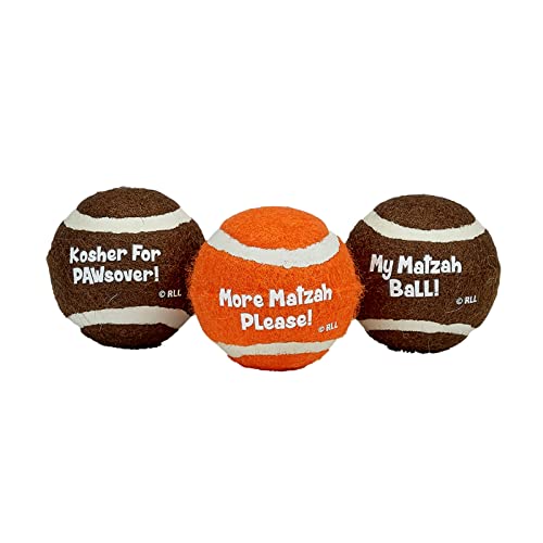 Rite Lite Passover Dog Toy Tennis Balls Set of 3 - Perfect Passover Gift for Dog Owners, Decorations, Jewish Holiday Party Favors, Goodie Bag Rewards, Accessories Pesach Seder Judaica Jewish Gifts