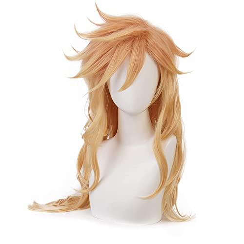 Peluca de cosplay amarilla larga para hombres y mujeres con gorro ajustable incluido