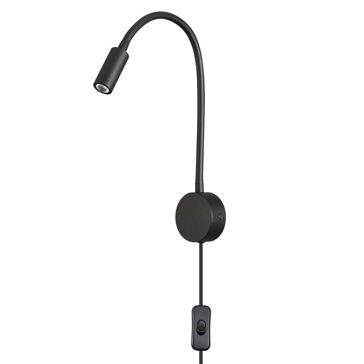 Wall Mounted Reading Light LED 3W Warm White 3000K Plug Cord Black Finished