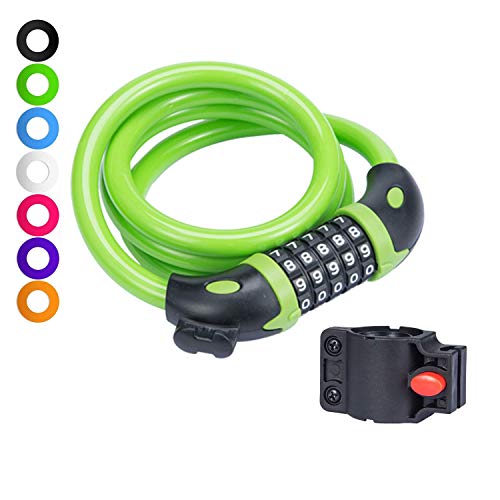 willceal Bike Lock Bicycle Chain Lock,with 5-Digit Resettable Number and Mounting Bracket,Combination Coiling Cable Lock Best for Bicycle Outdoors - 4 Feet x 1/2 Inch (Green)