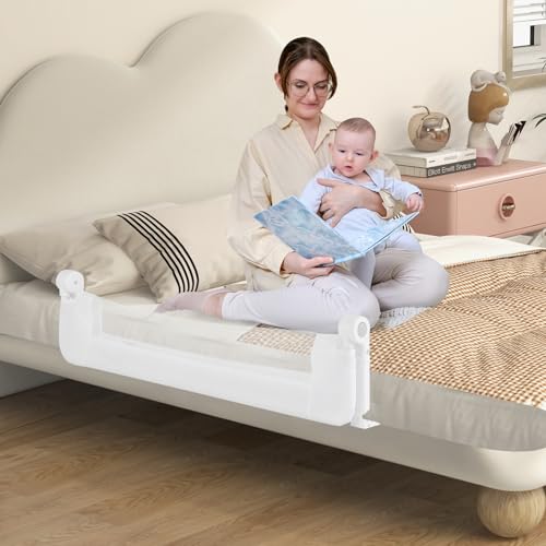 Image of BABY JOY Bed Rails for Toddlers, Swing Down Safety Bed Guard for Convertible Crib, Folding Baby Bedrail for Kids Twin, Double, Full Size Queen & King Mattress (47-Inch, White)