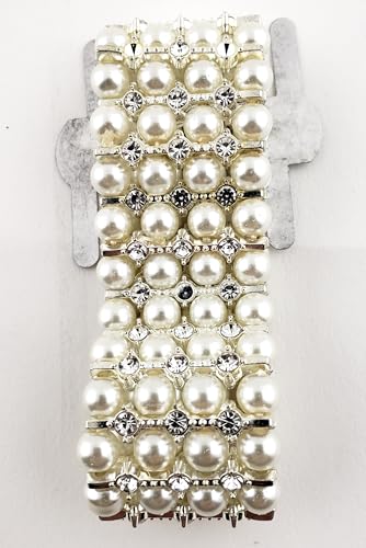 White pearls Silver Rhinestone Stretch Band Corsage Wristlet Formal Prom Favors