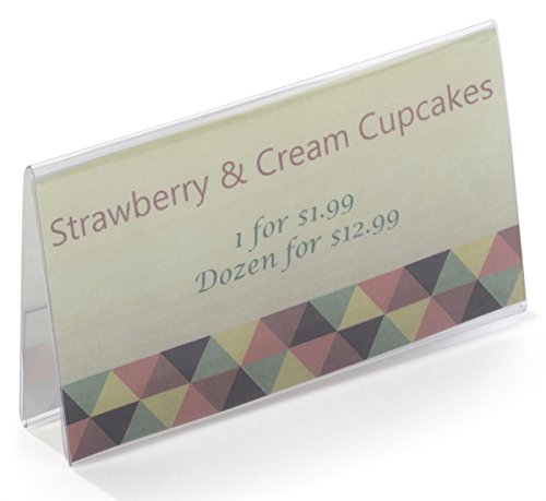 Set of 40, Plastic Name Tag Tents for Business Cards, Tabletop Sign Holder Display Frames with Slide-in Design, Double-Sided