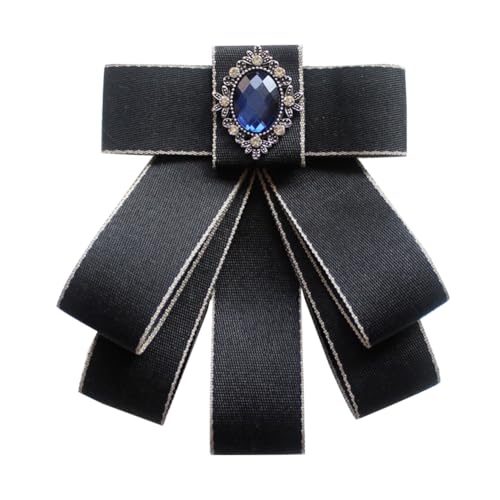 Image of Rhinestone Retro British Style Pre-tied Adjustable Fabric Ribbon Bow Tie for Women Men Uniform Necktie Bownot