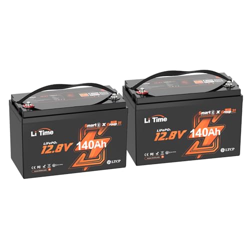 Litime 2Pack 12V 140Ah Bluetooth LiFePO4 Lithium Battery, Group 31, 150A BMS deep Cycle Trolling Motors Battery, Perfect for RV, Marine, Solar, Off-Grid