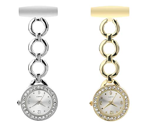 Retro Mode künstliche Strass Damen Student Medical Quarz Taschenuhr 2 PC - Silber und Golden