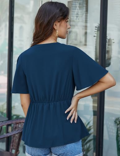 Image of GRACE KARIN Women's Elegant V-Neck Tie Waist Flowy Peplum Shirt Tops