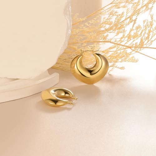 Chunky Gold Hoop Earrings for Women 18K Gold Plated Thick Hoop Earrings Statement Jewelry3