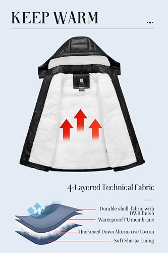 Pursky Girl's Lightweight Winter Coat Sherpa Lined Long Puffer Jacket Waterproof Warm Quilted Parka with Hood3