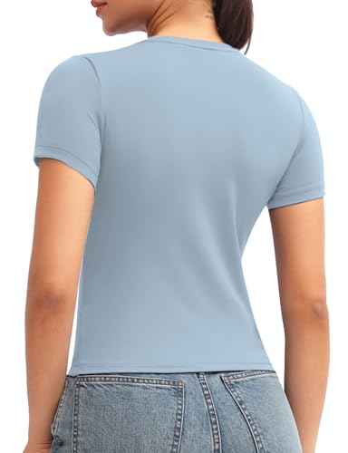 THE GYM PEOPLE Women Workout Crop Tops Short Sleeve Slim Fit Yoga T Shirt — view 2