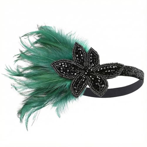 YIPFEN 1 pezzo Fascia con piuma, stile anni '20, showgirl flapper, danza Charleston, accessori per costumi di carnevale, copricapo anni 20, anni 20 Il accessori (Verde)