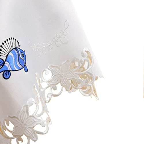 Lelehome 33 Inch Square Blue Fish Tablecloth, Embroidery Lace Beige Vintage Classic Summer Cutwork Dining Table Cloth Table Cover For Kitchen Home Party #TOP5