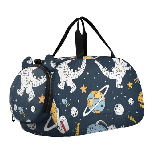 Duffle Bag Kids Gym Bag with Shoes Compartment & Wet Separation Overnight Travel Duffel Bag Astronaut Dinosaur for Girl Boy