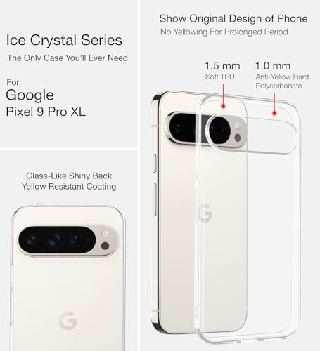 Image of Golden Sand for Google Pixel 9 Pro XL 5G Back Case - Ice Crystal Hybrid Shockproof Back Cover, Transparent PC Military Grade TPU, Crystal Clear