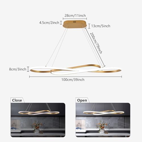 Image of Gold Led Chandeliers for Dining Room Light Fixture Modern Led Pendant Light Kitchen Island Lighting for Kitchen Island Chandelier Over Table, Dimmable Adjustable Height Pendant Light Ceiling Hanging