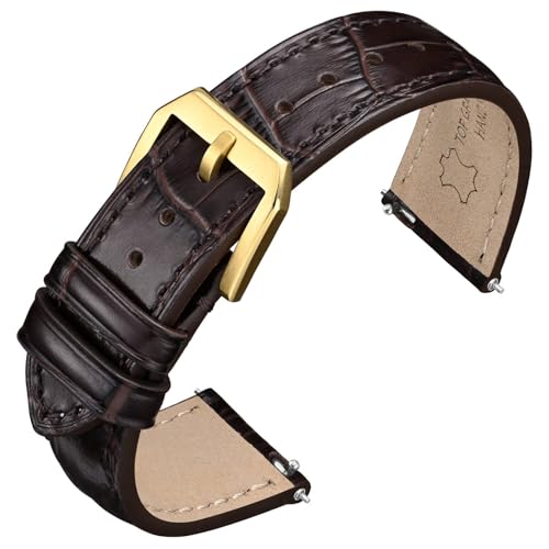 Image of ANNEFIT Watch Straps 22mm, Embossed Alligator Grain Leather Watch Band with with Gold Buckle, Quick Release Replacement Bands for Men and Women (Dark Brown)