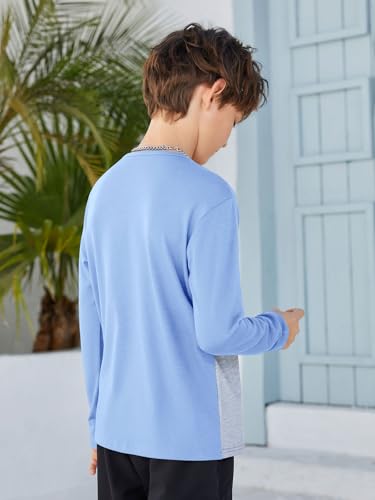 Image of ZDC Kids Boys Long Sleeve T-Shirts Color Block Crewneck Fashion Basic Tee Tops 5-14 Years