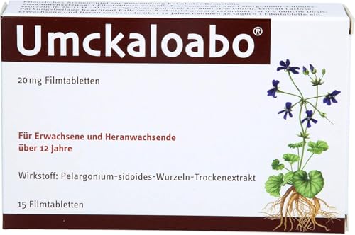 Umckaloabo Tabletten | pflanzliches Arzneimittel bei akuter Bronchitis mit Symptomen wie Halsschmerzen Schnupfen Husten | bekämpft die Krankheitserreger lindert und beschleunigt Heilung (15 Stück)