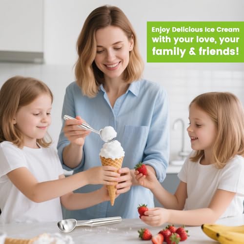 CUNSENR Stainless Steel Ice Cream Scoop - Heavy Duty Ice Cream Scooper with Ergonomic Handle - One-Piece Metal Ice Cream Spoon for Gelato, Sorbet, Cookies - Durable, Easy to Use & Dishwasher Safe