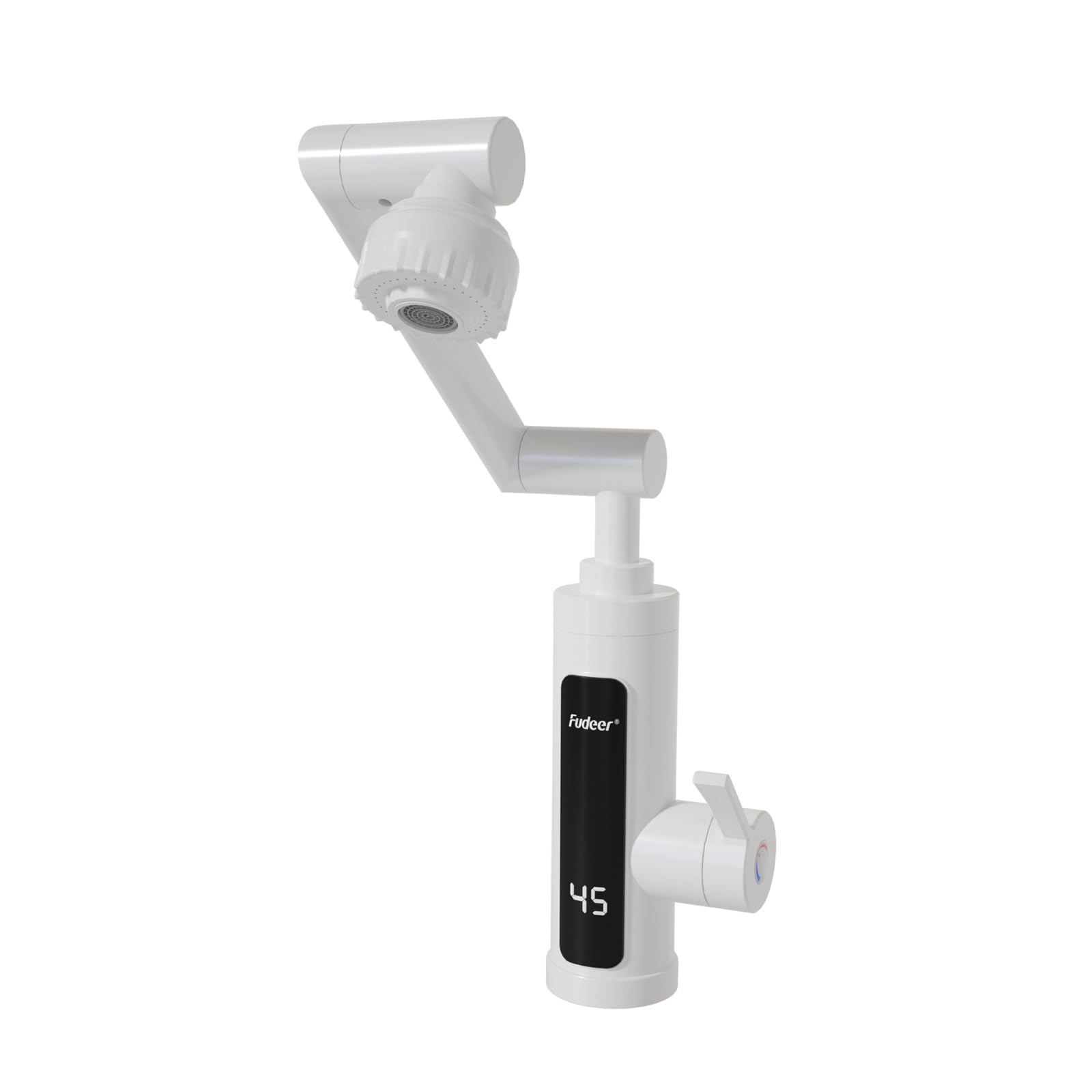 Fudeer 220V Elektrischer Wasserhahn mit Durchlauferhitzer,3.3 kW schnelle Erwärmung für Küche & Bad, 2 Sprühmodi, 1080° Schwenkbar, Digitales Temperaturdisplay 30-45°C (Weiß)