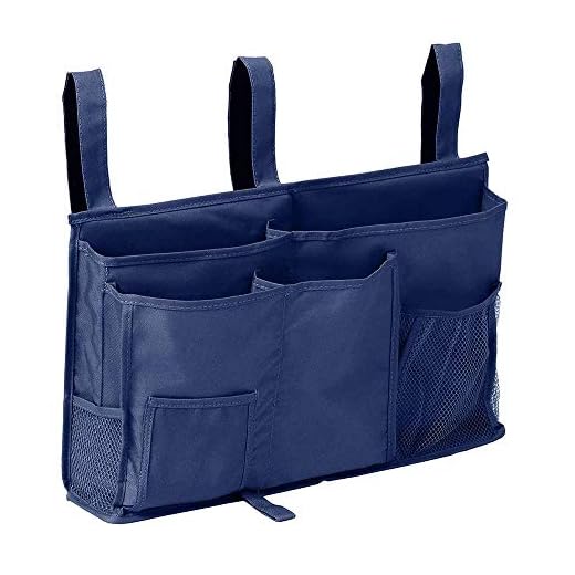 Bedside Organizer Caddy Hanging Storage for Dorm Under Mattress, Multi Pockets for Tablets, Phone, Remote Control- Bedside Caddy for Bunk Rooms and Hospital Bed Rails