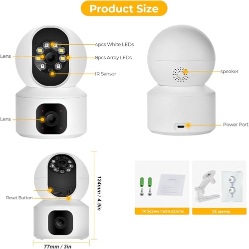 Image of smars 5+5MP Dual Lens WiFi PTZ Security Camera | 360 Pan Tilt IP Surveillance Cam | Color Night Vision | Human Detection | Auto Motion Tracking | Two-Way Audio
